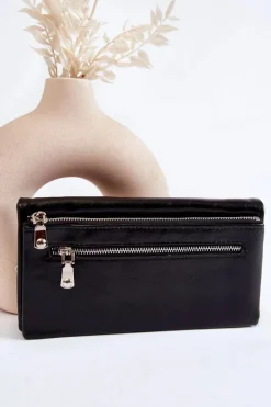 Discount Boto Damski Duży Skórzany Portfel Na Zamek Shiness Czarny