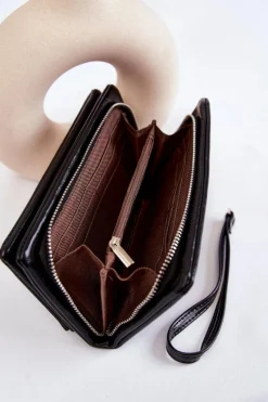 Discount Boto Damski Duży Skórzany Portfel Na Zamek Shiness Czarny