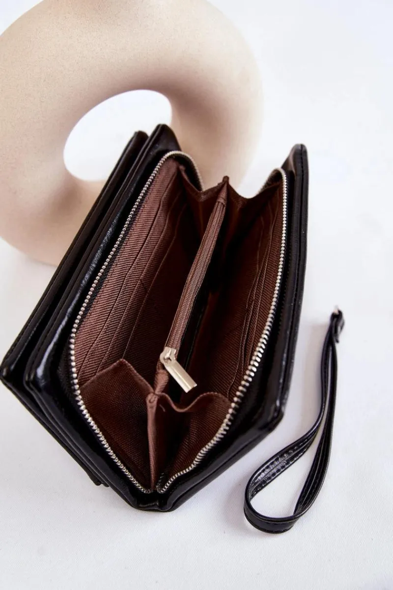 Discount Boto Damski Duży Skórzany Portfel Na Zamek Shiness Czarny