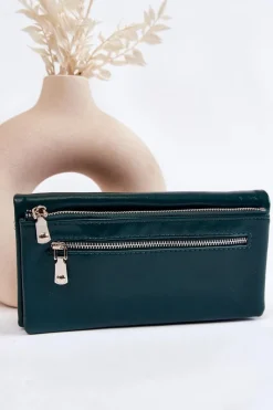 Portfele>Boto Damski Duży Skórzany Portfel Na Zamek Zielony Shiness