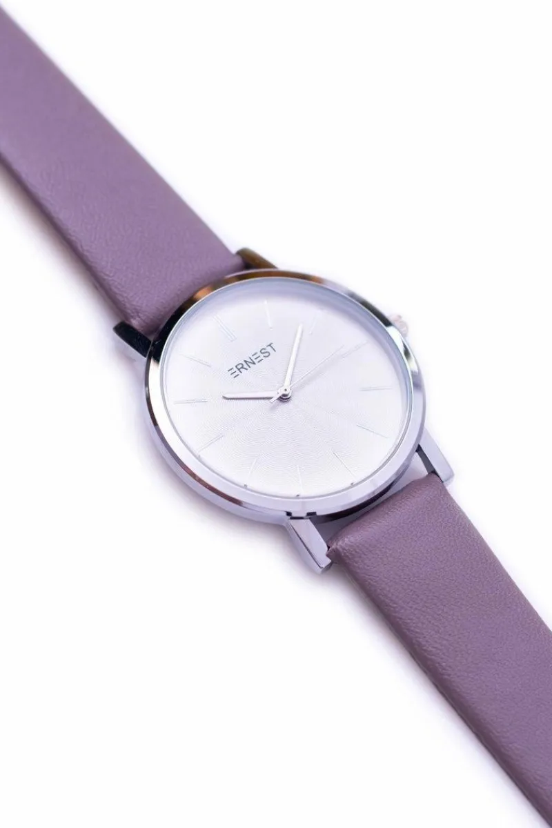 Outlet Ernest Damski Fioletowy Zegarek Vega Srebrna Koperta