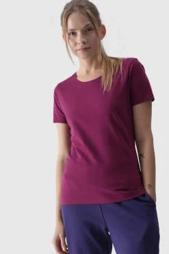 4F Damski Gładki T-Shirt Z Logo Fioletowy WMM00TTSHF1845-51S