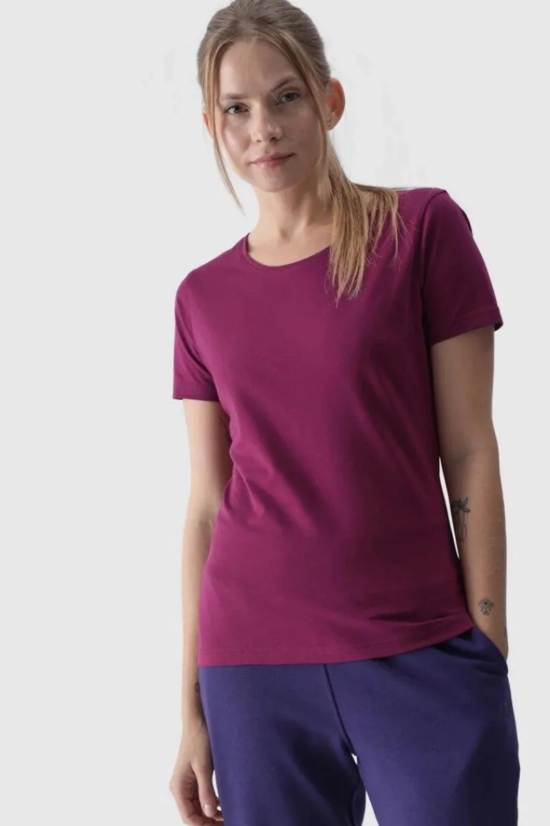 4F Damski Gładki T-Shirt Z Logo Fioletowy WMM00TTSHF1845-51S