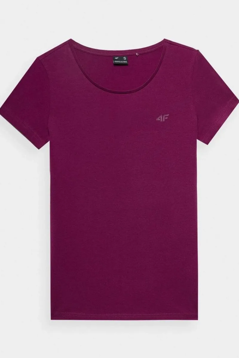 4F Damski Gładki T-Shirt Z Logo Fioletowy WMM00TTSHF1845-51S
