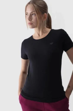 T-Shirty Damskie|Odzież 4F>4F Damski Gładki T-Shirt Z Logo Czarny WMM00TTSHF1845-20S