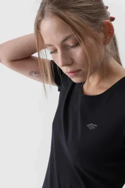 T-Shirty Damskie|Odzież 4F>4F Damski Gładki T-Shirt Z Logo Czarny WMM00TTSHF1845-20S