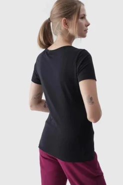 T-Shirty Damskie|Odzież 4F></noscript>4F Damski Gładki T-Shirt Z Logo Czarny WMM00TTSHF1845-20S
