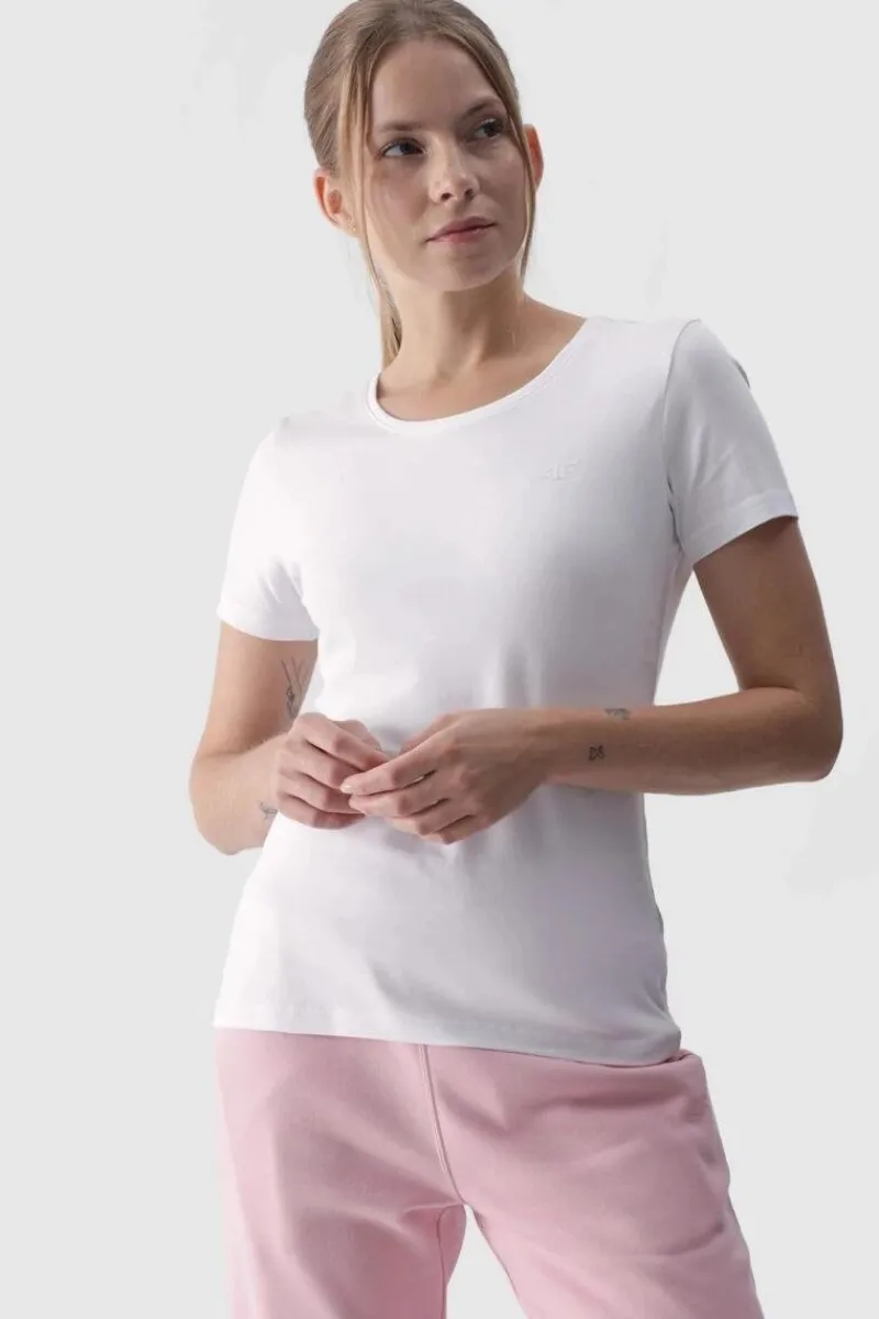 Outlet 4F Damski Gładki T-Shirt Z Logo WMM00TTSHF1845-10S Biały