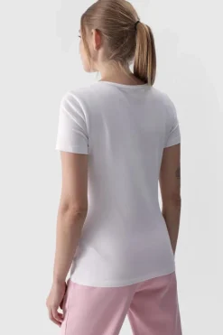 Outlet 4F Damski Gładki T-Shirt Z Logo WMM00TTSHF1845-10S Biały