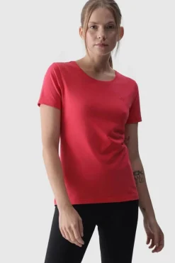 Outlet Damski Gładki T-Shirt Z Logo Różowy WMM00TTSHF1845-62S Damskie T-Shirty Damskie|Odzież 4F