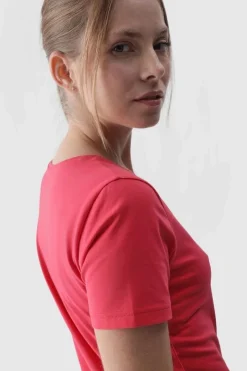 Outlet Damski Gładki T-Shirt Z Logo Różowy WMM00TTSHF1845-62S Damskie T-Shirty Damskie|Odzież 4F