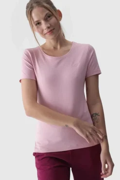 T-Shirty Damskie|Odzież 4F>4F Damski Gładki T-Shirt Z Logo WMM00TTSHF1845-56S Różowy