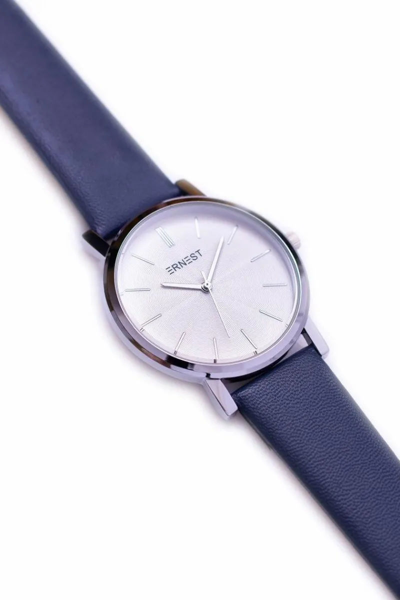 Zegarki>Ernest Damski Granatowy Zegarek Vega Srebrna Koperta