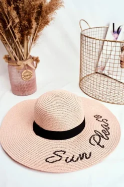 Okrycia Głowy>Boto Damski Kapelusz 100% Papier Różowy Duże Rondo Sun Please