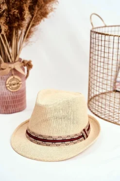 New Damski Kapelusz Fedora Beżowy 100% Papier Okrycia Głowy