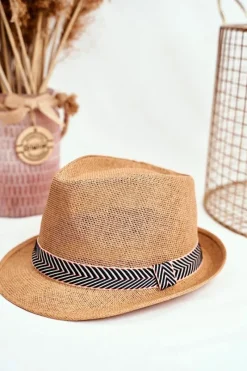Discount Damski Kapelusz Fedora BRUNO ROSSI Camel Okrycia Głowy