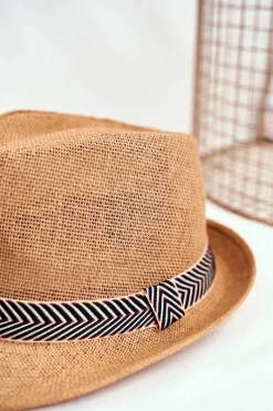 Discount Damski Kapelusz Fedora BRUNO ROSSI Camel Okrycia Głowy