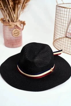 Sale Boto Damski Kapelusz Panama 100% Papier Granatowy Wstążka Złota Mucha