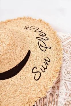 New Damski Kapelusz Słomkowy Beżowy Edda Okrycia Głowy