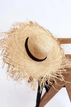 Okrycia Głowy>Boto Damski Kapelusz Słomkowy Z Czarną Wstążką Beżowy Talia