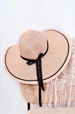 Discount Damski Kapelusz Z Czarnym Paskiem Różowy Mady Okrycia Głowy