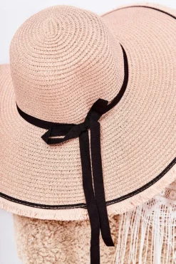 Discount Damski Kapelusz Z Czarnym Paskiem Różowy Mady Okrycia Głowy