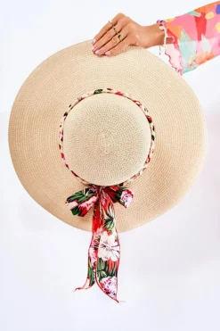 Okrycia Głowy>Boto Damski Kapelusz Z Czerwonym Paskiem Beżowy Marsela