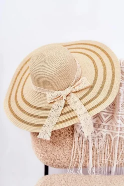 New Damski Kapelusz Z Kokardą Beżowy Fibi Okrycia Głowy