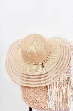 Online Damski Kapelusz Z Ozdobnym Paskiem Beżowy Carra Okrycia Głowy