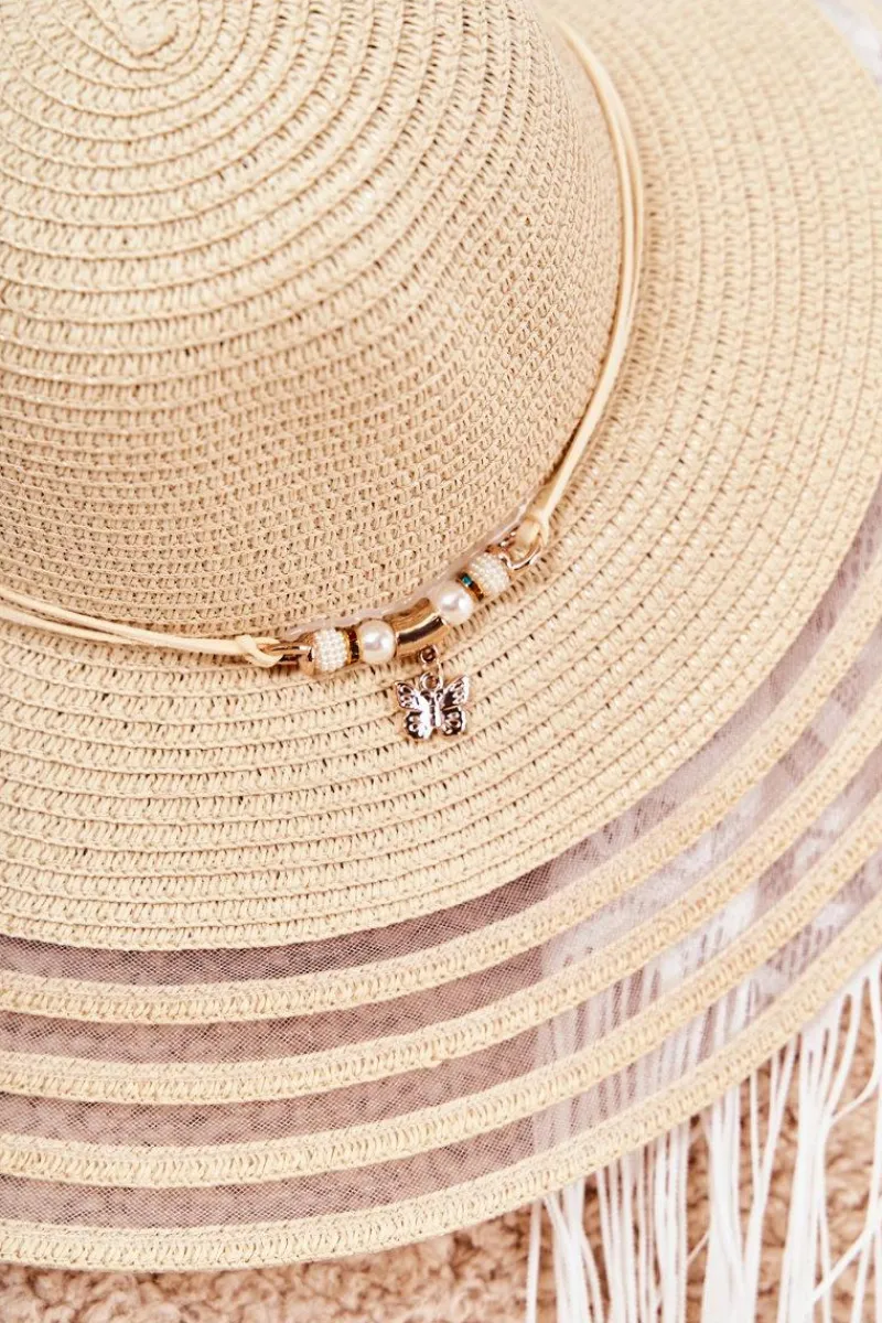 Online Damski Kapelusz Z Ozdobnym Paskiem Beżowy Carra Okrycia Głowy