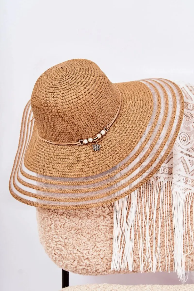 Clearance Damski Kapelusz Z Ozdobnym Paskiem Brązowy Carra Okrycia Głowy