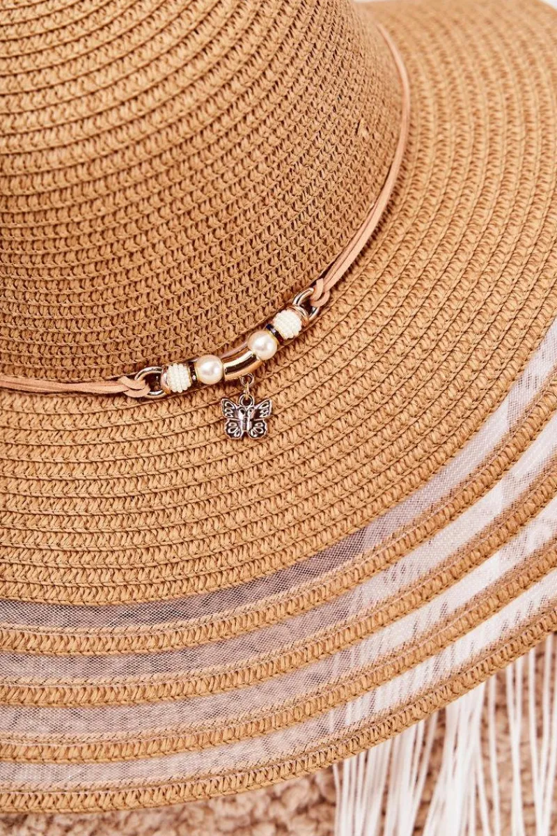 Clearance Damski Kapelusz Z Ozdobnym Paskiem Brązowy Carra Okrycia Głowy