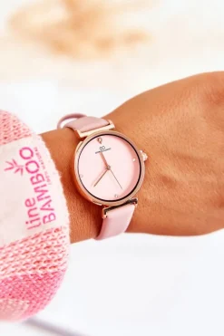 New Damski Klasyczny Zegarek Na Skórzanym Pasku Różowy Zegarki