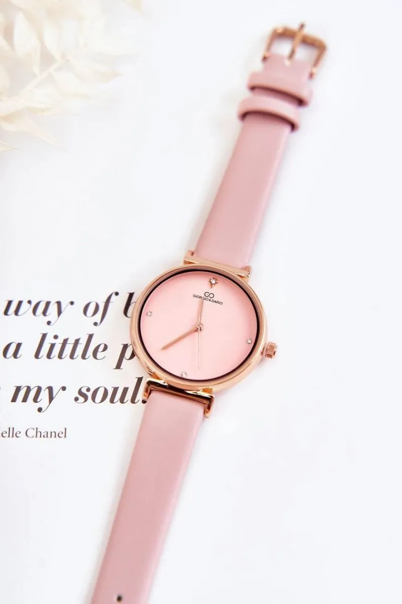 New Damski Klasyczny Zegarek Na Skórzanym Pasku Różowy Zegarki