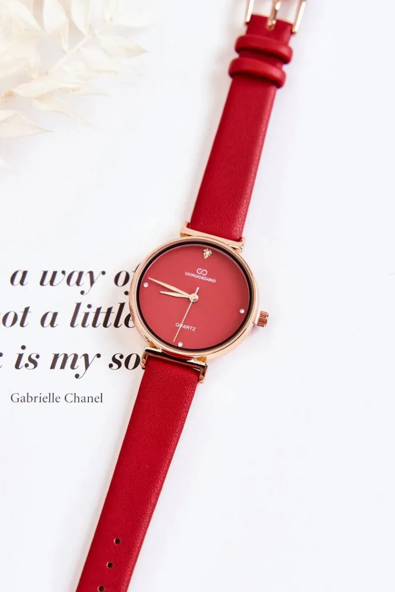 Discount Giorgio&Dario Damski Klasyczny Zegarek Na Skórzanym Pasku Czerwony