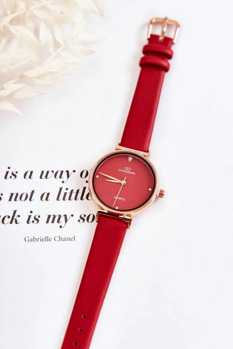 Discount Giorgio&Dario Damski Klasyczny Zegarek Na Skórzanym Pasku Czerwony