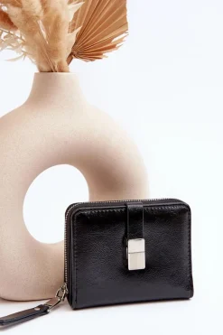 Portfele>Boto Damski Lakierowany Portfel Portmonetka Z Ekoskóry Czarny Zalirna