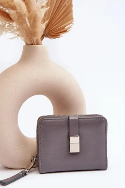 Damski Lakierowany Portfel Portmonetka Z Ekoskóry Szary Zalirna Portfele