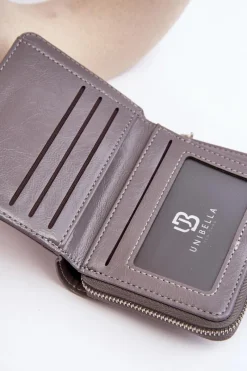 Damski Lakierowany Portfel Portmonetka Z Ekoskóry Szary Zalirna Portfele