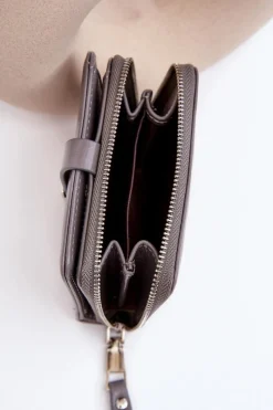 Damski Lakierowany Portfel Portmonetka Z Ekoskóry Szary Zalirna Portfele