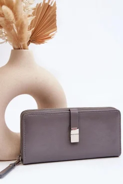 Portfele>Boto Damski Lakierowany Portfel Na Magnes Szary Bielia