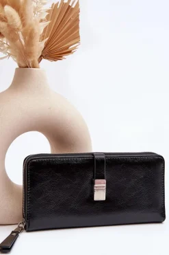 Outlet Damski Lakierowany Portfel Na Magnes Czarny Bielia Portfele