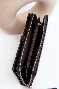 Outlet Damski Lakierowany Portfel Na Magnes Czarny Bielia Portfele