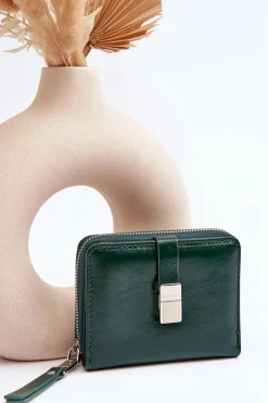 Portfele>Boto Damski Lakierowany Portfel Portmonetka Z Ekoskóry Ciemnozielony Zalirna