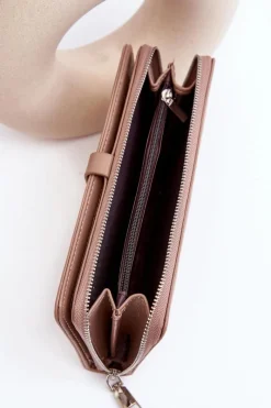 Damski Lakierowany Portfel Na Magnes Beżowy Bielia Portfele