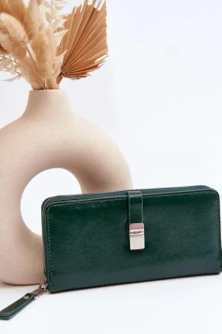 Portfele>Boto Damski Lakierowany Portfel Na Magnes Ciemnozielony Bielia
