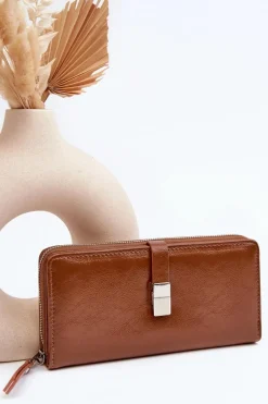 Online Boto Damski Lakierowany Portfel Na Magnes Brązowy Bielia