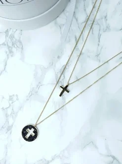 Naszyjniki>Boto Damski Naszyjnik W Kolorze Złota Podwójny z Krzyżem Vern