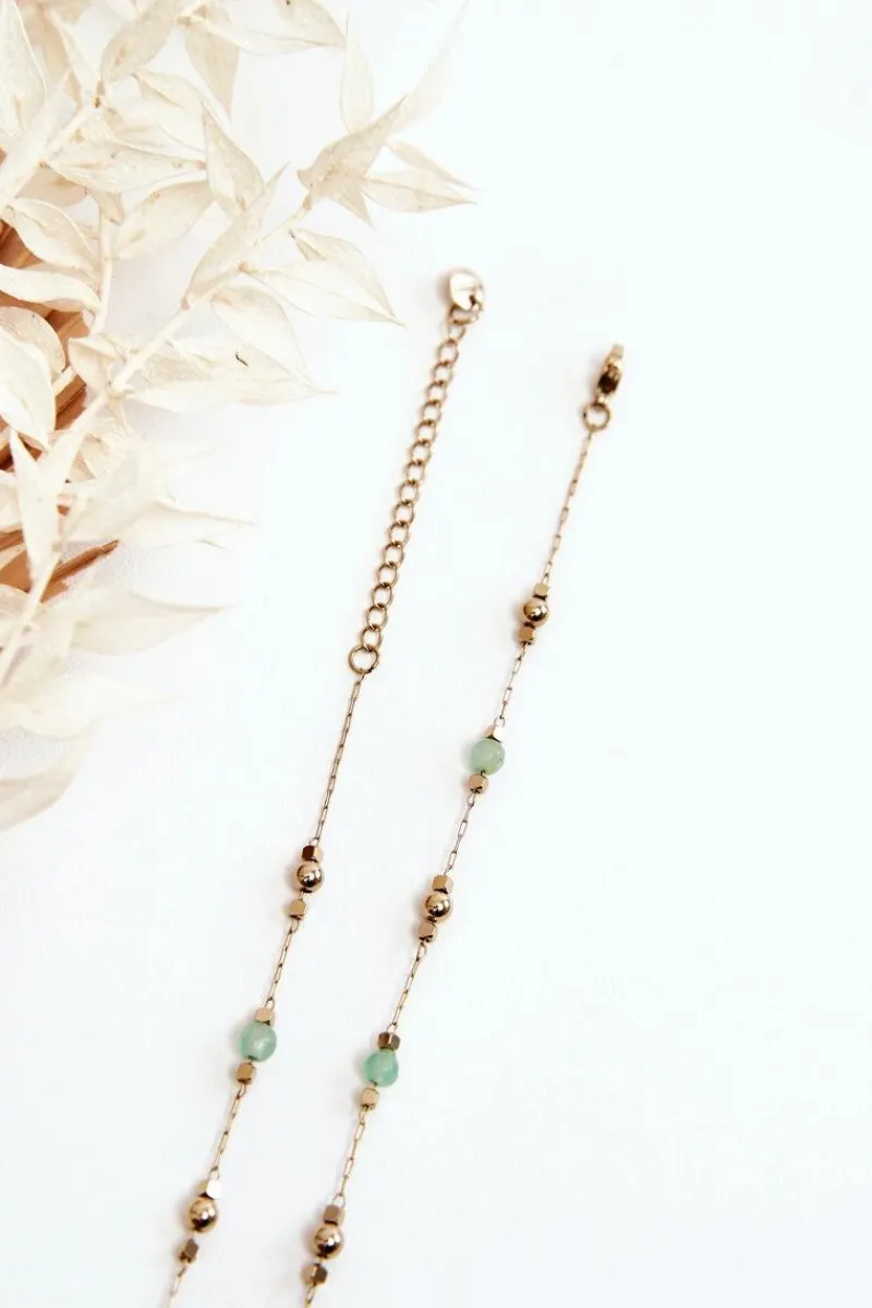 Naszyjniki>Glam Chic Damski Naszyjnik Z Zielonymi Koralikami Złoty