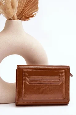 Hot Damski Portfel Portmonetka Z Ekoskóry Brązowy Joanela Portfele